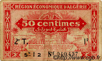 50 Centimes ALGÉRIE  1944 P.100 TB