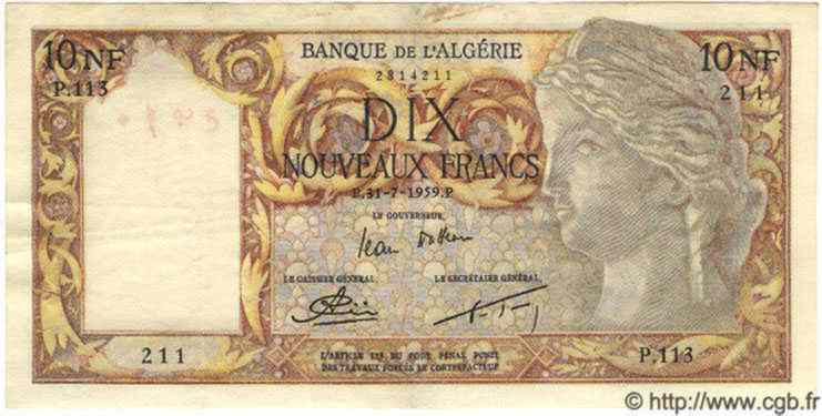 10 Nouveaux Francs ALGÉRIE  1959 P.048 TTB