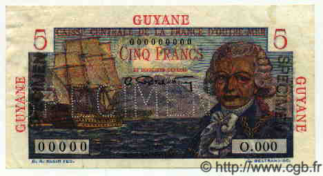 5 Francs Bougainville Spécimen GUYANE  1949 P.19s SUP