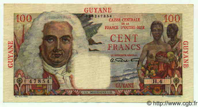 100 Francs La Bourdonnais GUYANE  1949 P.23 SUP+