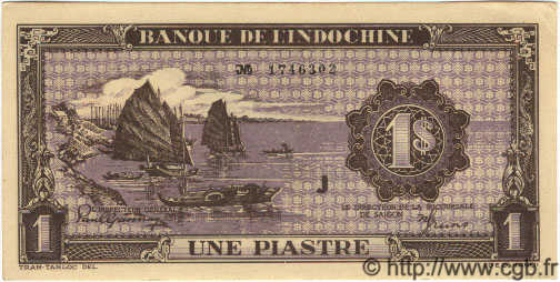 1 Piastre violet INDOCHINE FRANÇAISE  1943 P.060 NEUF