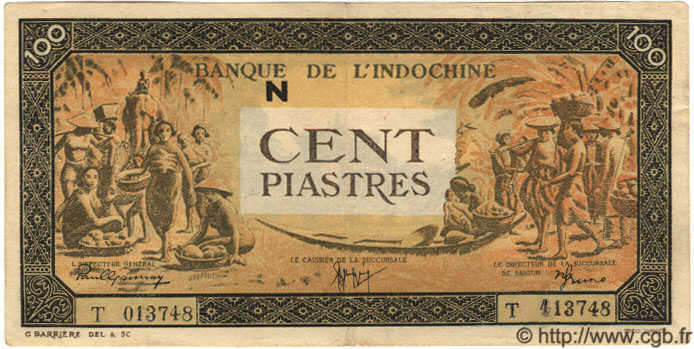 100 Piastres orange, cadre noir INDOCHINE FRANÇAISE  1945 P.073 SUP