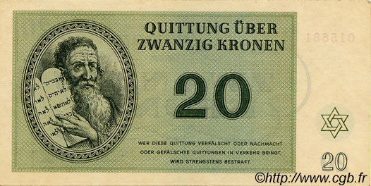 20 Kronen ISRAËL Terezin / Theresienstadt 1943 WWII. SUP+