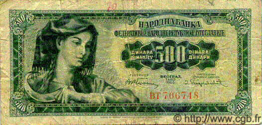 500 Dinara YOUGOSLAVIE  1955 P.070 B+ à TB