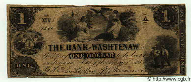 1 Dollar ÉTATS-UNIS D AMÉRIQUE Washtenaw 1854 H.MI50.G40 TB