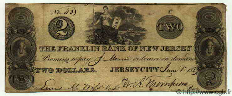 2 Dollars ÉTATS-UNIS D AMÉRIQUE Jersey City 1827 H.NJ.230.G8 TTB