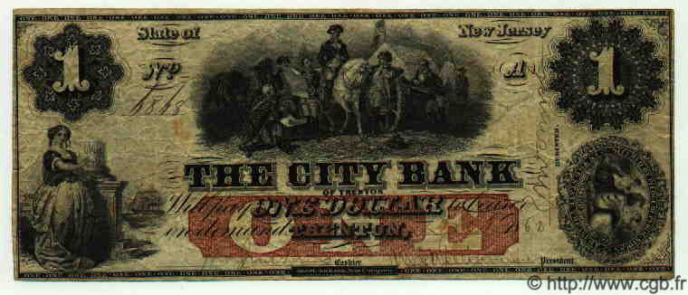 1 Dollar ÉTATS-UNIS D AMÉRIQUE Trenton 1862 H.NJ545.G2b pr.TTB