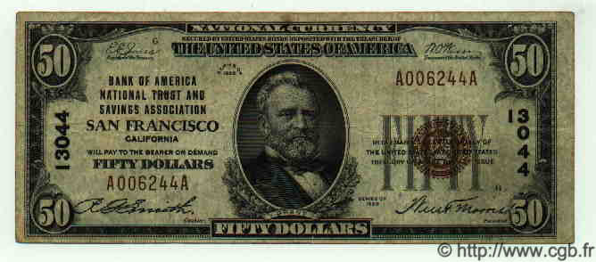 50 Dollars ÉTATS-UNIS D AMÉRIQUE San Francisco 1929 P.398 pr.TTB