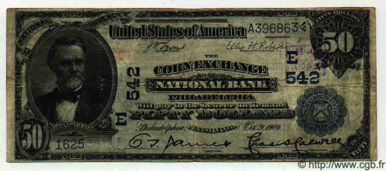 50 Dollars ÉTATS-UNIS D AMÉRIQUE Philadelphia 1904 Fr.667.S1767 pr.TTB