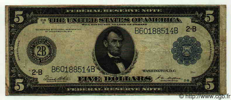 5 Dollars ÉTATS-UNIS D AMÉRIQUE New York 1914 P.359b TTB