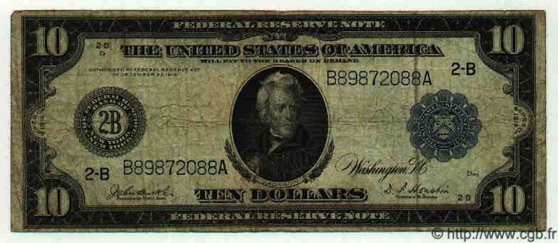 10 Dollars ÉTATS-UNIS D AMÉRIQUE New York 1914 P.360b TB