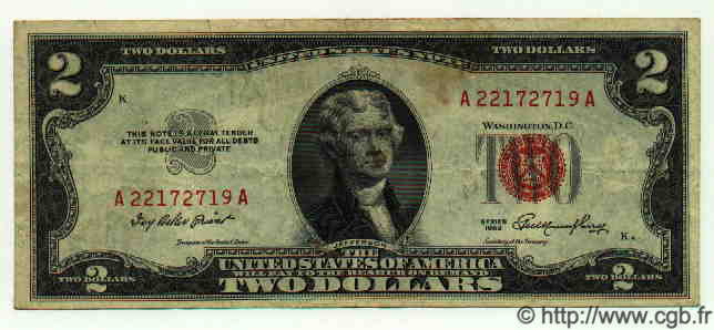 2 Dollars ÉTATS-UNIS D AMÉRIQUE  1953 P.380 TTB