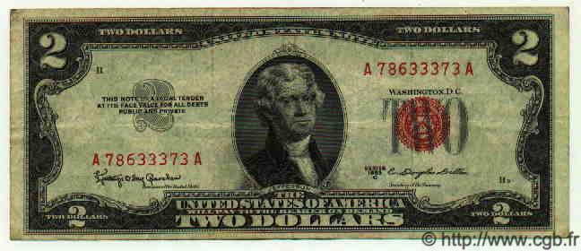 2 Dollars ÉTATS-UNIS D AMÉRIQUE  1953 P.380c TTB