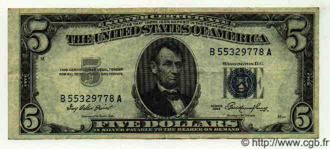 5 Dollars ÉTATS-UNIS D AMÉRIQUE  1953 P.417 TTB+