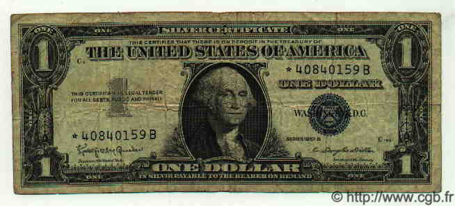 1 Dollar ÉTATS-UNIS D AMÉRIQUE  1957 P.419b TB