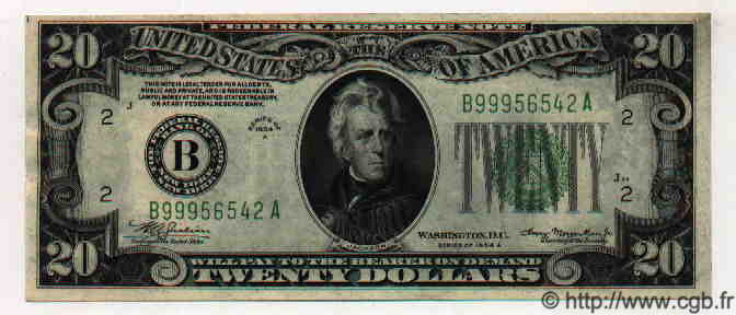 20 Dollars ÉTATS-UNIS D AMÉRIQUE New York 1934 P.431Da SPL