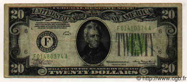 20 Dollars ÉTATS-UNIS D AMÉRIQUE Atlanta 1934 P.431L TB à TTB