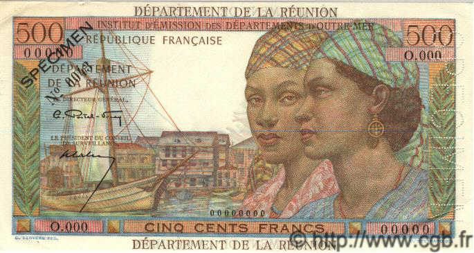 500 Francs Pointe à Pitre Spécimen ÎLE DE LA RÉUNION  1964 P.51s SPL