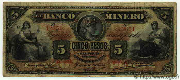 5 Pesos MEXIQUE  1901 PS.0163Ag B à TB