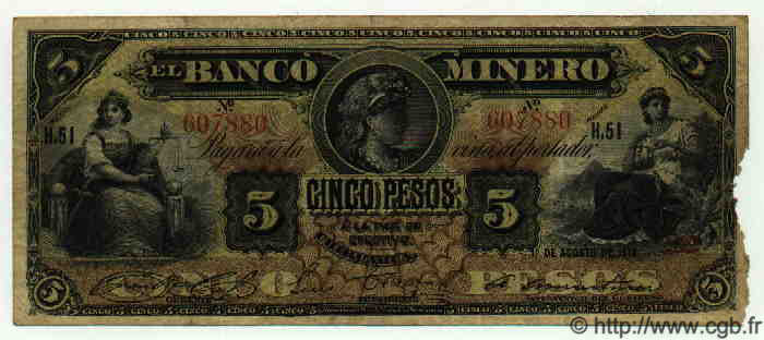 5 Pesos MEXIQUE  1914 PS.0163Ah B+