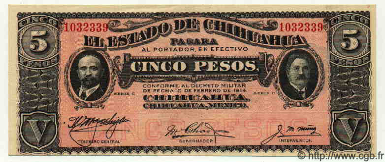 5 Pesos MEXIQUE  1914 PS.0531d NEUF