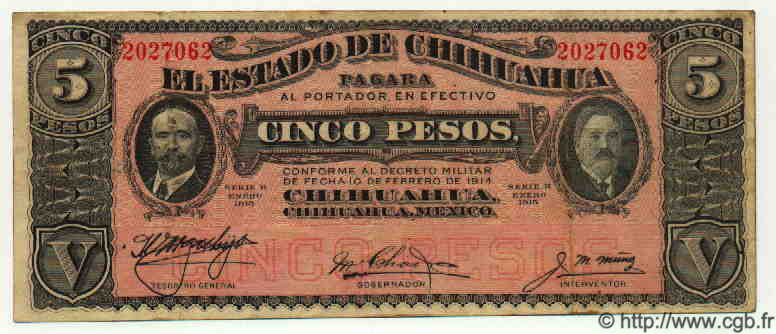 5 Pesos MEXIQUE  1915 PS.0532c TB+