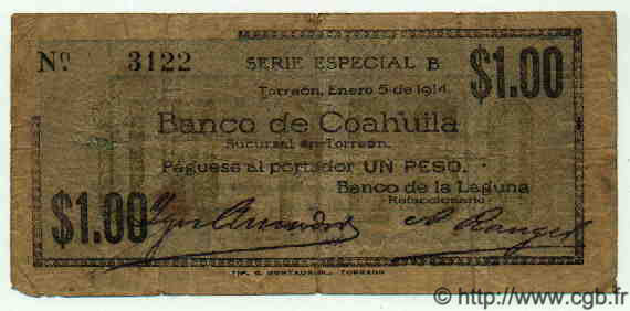 1 Peso MEXIQUE Monclova 1914 PS.0585 B à TB