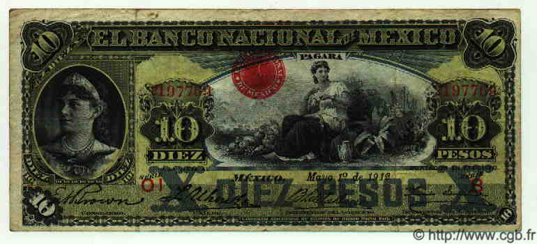 10 Pesos MEXIQUE  1912 PS.0258e TB