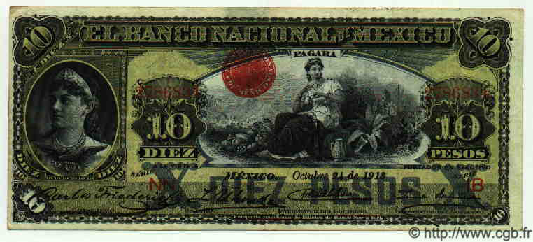 10 Pesos MEXIQUE  1913 PS.0258e TTB