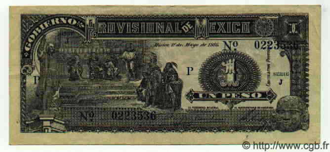 1 Peso MEXIQUE  1916 PS.0710a TTB+