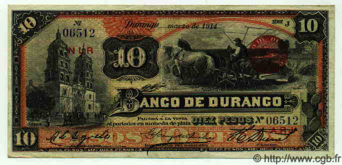 10 Pesos MEXIQUE Durango 1914 PS.0274d TTB+