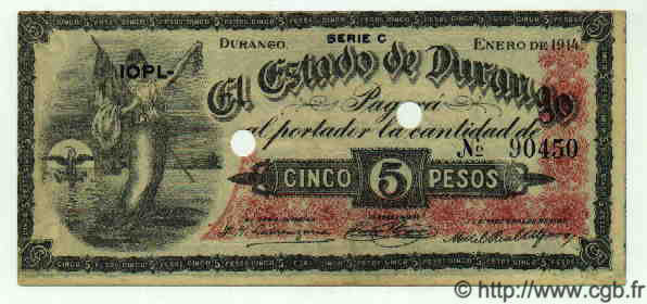 5 Pesos Annulé MEXIQUE  1914 PS.0732a SPL
