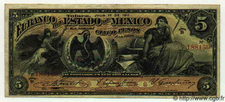 5 Pesos MEXIQUE  1911 PS.0329c TTB