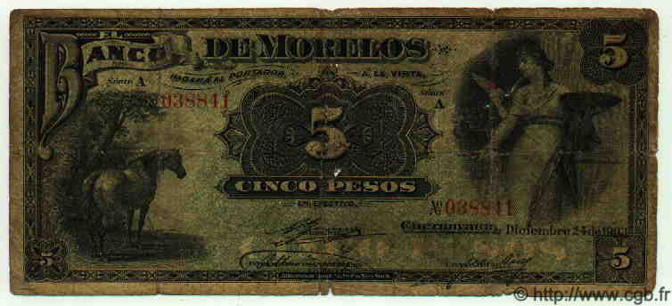 5 Pesos MEXIQUE Morelos 1903 PS.0345a B