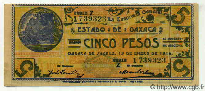 5 Pesos MEXIQUE  1916 PS.0954 SPL