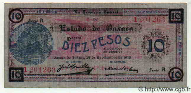 10 Pesos MEXIQUE  1915 PS.0957a TTB