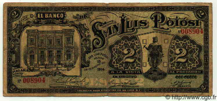 2 Pesos MEXIQUE San Luis Potosi 1914 PS.0407 TB