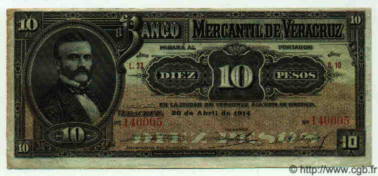 10 Pesos MEXIQUE Veracruz 1914 PS.0439c TTB