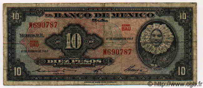 10 Pesos MEXIQUE  1965 P.716k pr.TB