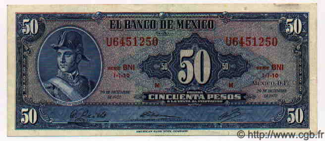 50 Pesos MEXIQUE  1972 P.718Au SUP