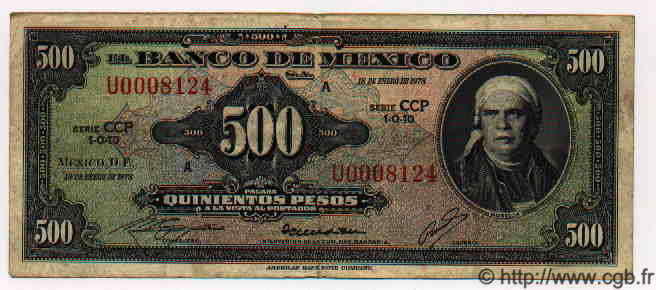500 Pesos MEXIQUE  1978 P.720Bt TTB