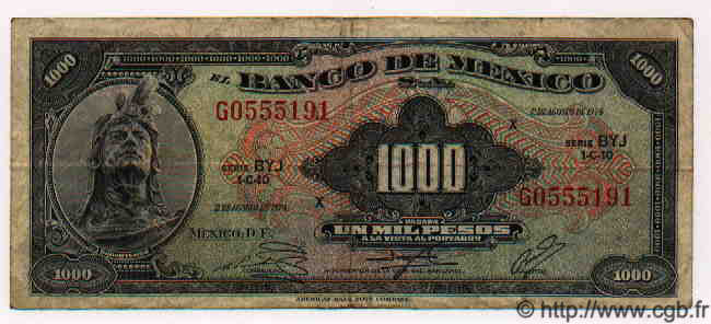 1000 Pesos MEXIQUE  1974 P.721Bs TB