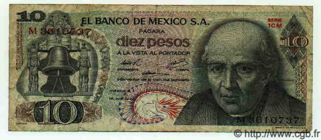 10 Pesos MEXIQUE  1974 P.724g TB