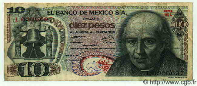 10 Pesos MEXIQUE  1977 P.724i TB à TTB