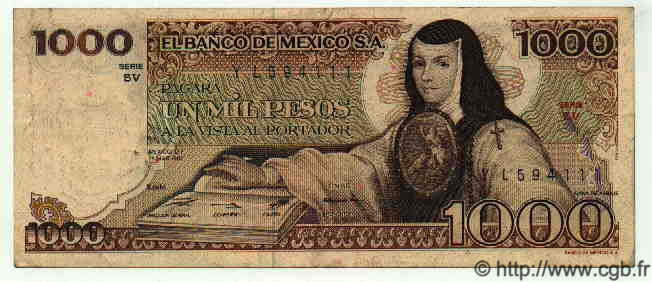 1000 Pesos MEXIQUE  1982 P.734c TTB