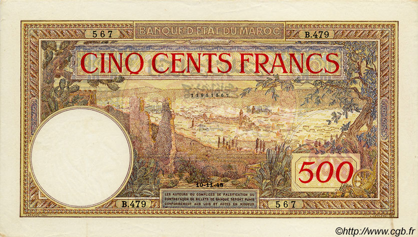 500 Francs MAROC  1948 P.15b SUP