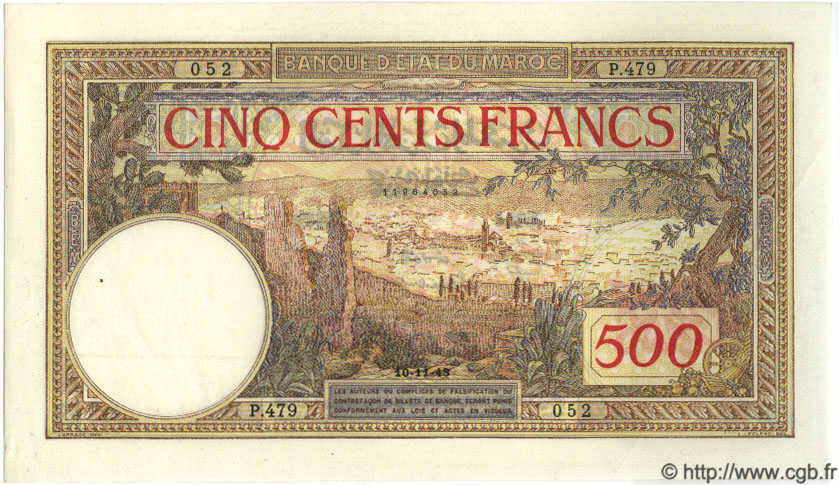 500 Francs MAROC  1948 P.15b SPL