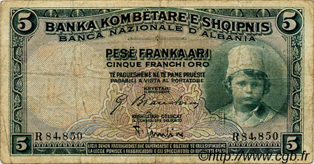 5 Franka Ari ALBANIE  1926 P.02 TB