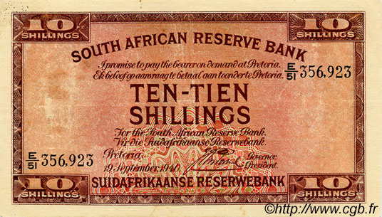 10 Shillings AFRIQUE DU SUD  1940 P.082d pr.TTB