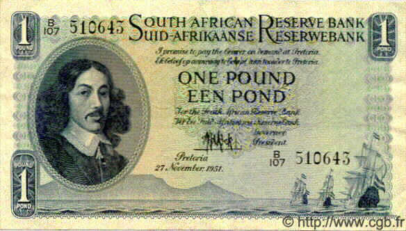 1 Pound AFRIQUE DU SUD  1951 P.092a TTB+